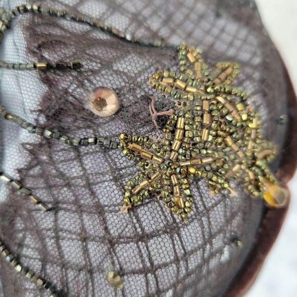 50s Tambour Embroidery Beaded Women's Hat Facinator Pillbox Mesh - Picture 10 of 16